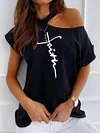 Faith Print Cold Shoulder T-Shirt