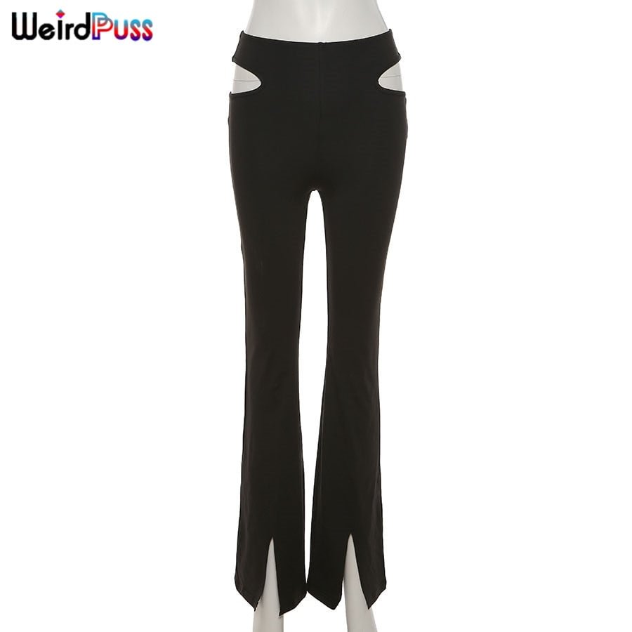 Weird Puss Cut High Waist Straight Y2K Pants Women Skinny 2021 Summer Split Trend Casual Streetwear Wide Thin Stretchy Trousers