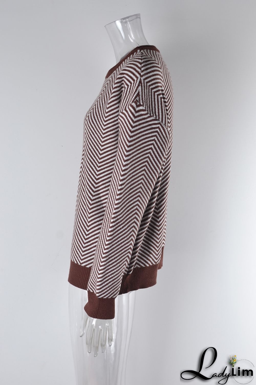 WomenBasic Round Neck Long Sleeve Striped Sweater