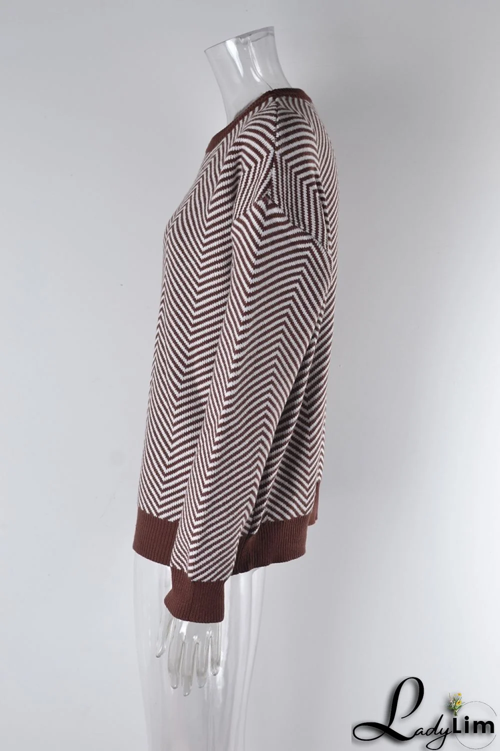 WomenBasic Round Neck Long Sleeve Striped Sweater