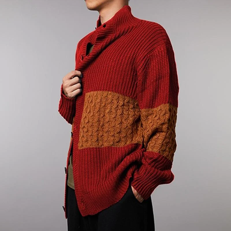 Men's cardigan long sleeve stitched knitted coat
