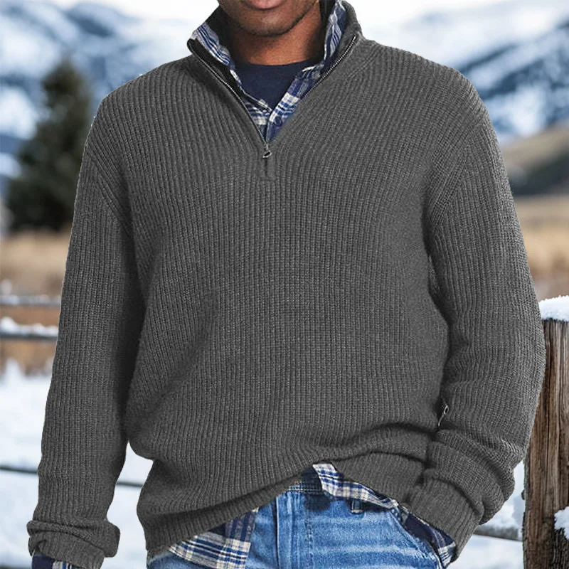 Men's Retro Quarter Zip Collar Western Style Knitted Sweater Pullover