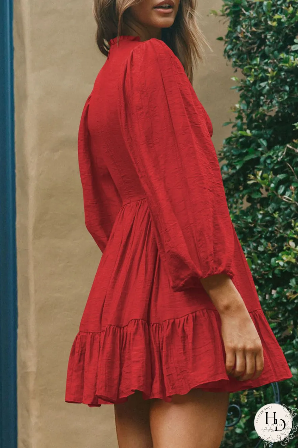 Fashion Solid Flounce O Neck Long Sleeve Dresses(11 Colors)