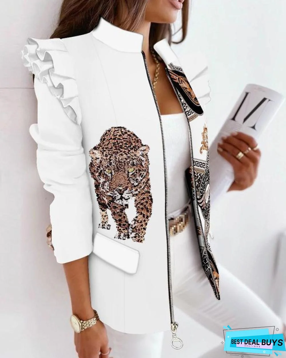 Elegant Letter Printed Jacket