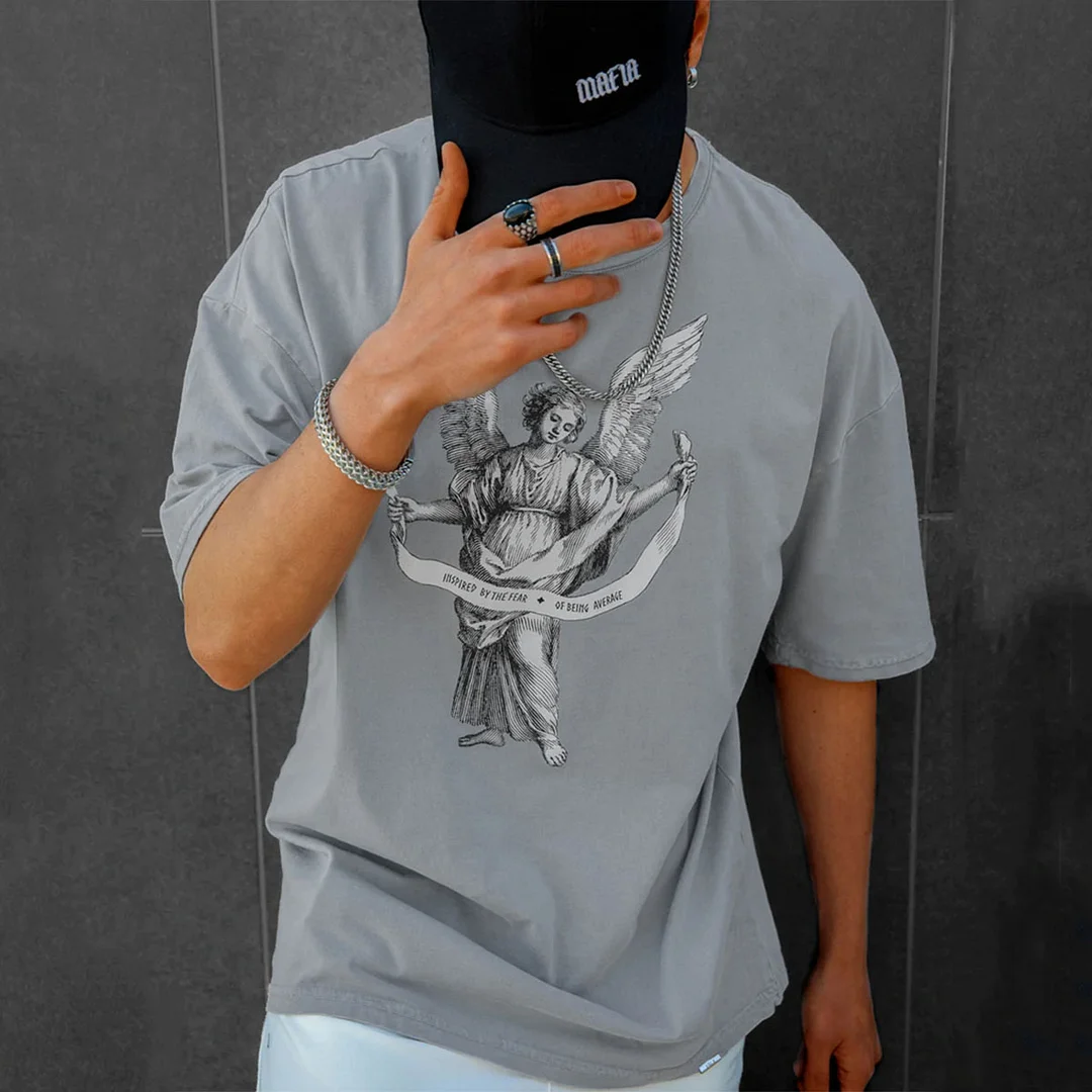 Men Casual Angel Art Print Short Sleeve T-shirt