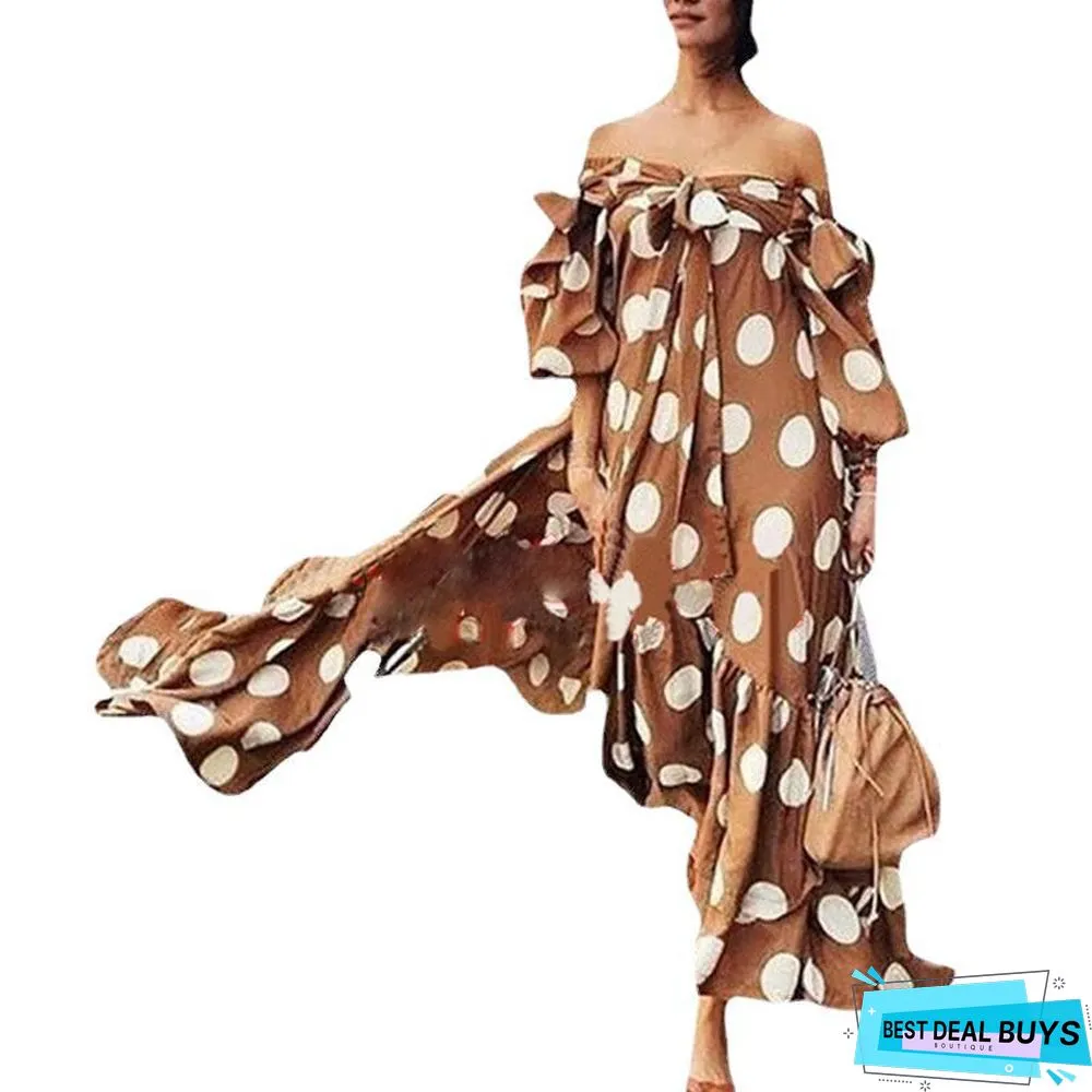 Bohemian Dress Off-The-Shoulder Polka Dot Dress Women's Casual Dress