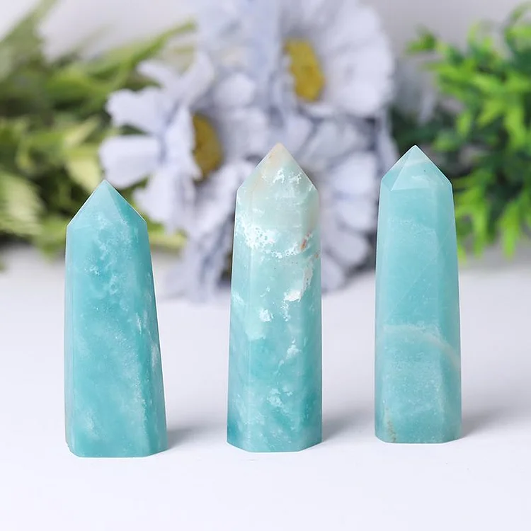 Natural High Quality Sky Blue Towers Points Bulk Caribbean Calcite Tower for Healing