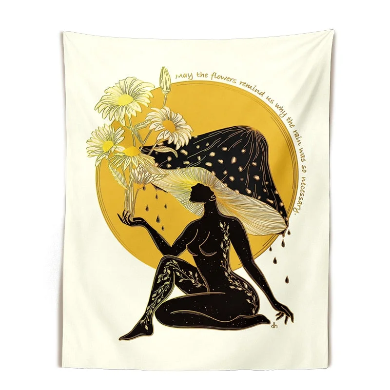 Psychedelic mushroom woman Tapestry Wall Hanging Mental health art Hippie decor Fungi woman Bohemian feminine Tapestry wall art
