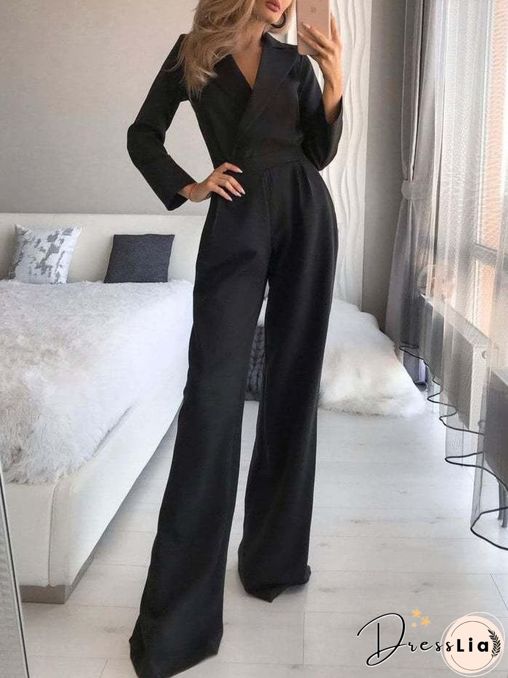 Women's Jumpsuits Solid Long Sleeve Slim Fit Jumpsuit