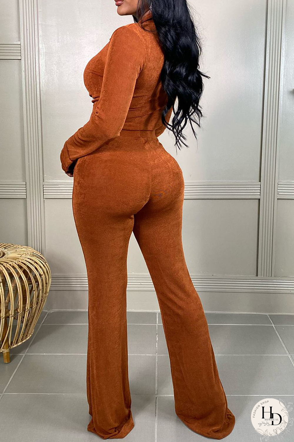 Khaki Sexy Solid Split Joint Turndown Collar Long Sleeve Two Pieces