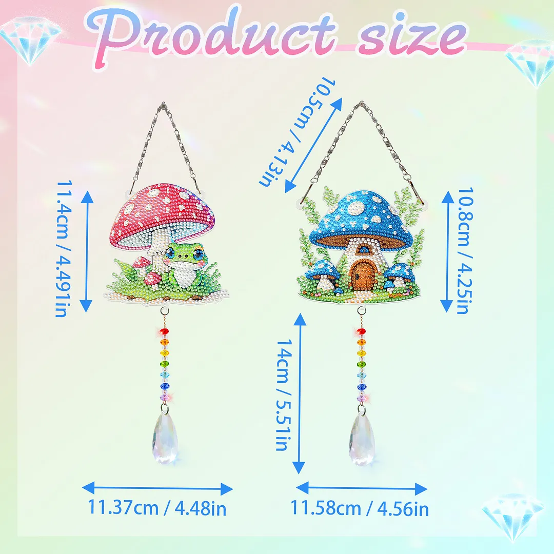 2Pcs Mushroom House DIY Double-Sided Diamond Painting Hanging Kits Diamond Painting Suncatcher Craft Kit for Home Garden Wall Decor Gift