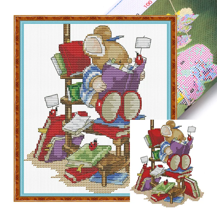 【Joy Sunday Brand】Reading Mouse 21*23cm 14CT Stamped Canvas Cross Stitch gbfke