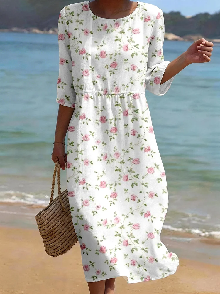 Leinen-Misch kleid mit Blumenmuster f&uuml;r Damen