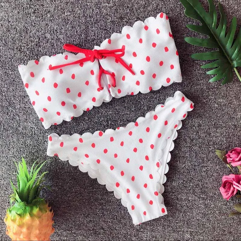 Sexy Dot Printed Bikini Push Up Padded Bow Swimwears Women Swimsuit Beachwear Sexy New Swimsuits Bather Swimwear Biquini 3625