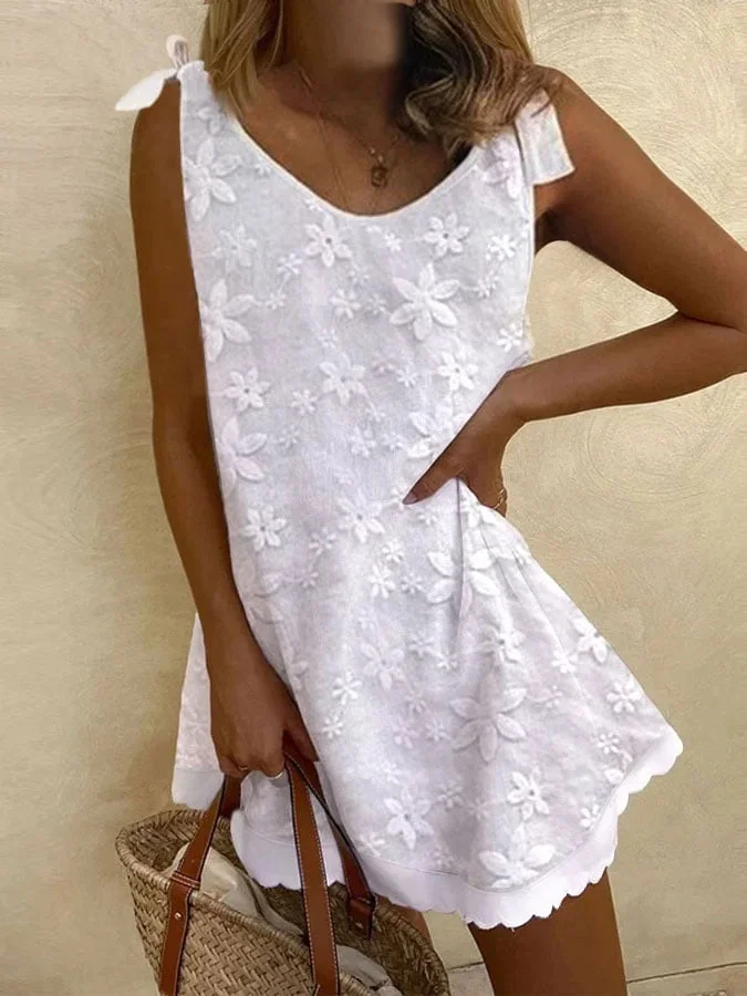 Chiffon Embroideried Lace-Up Dress