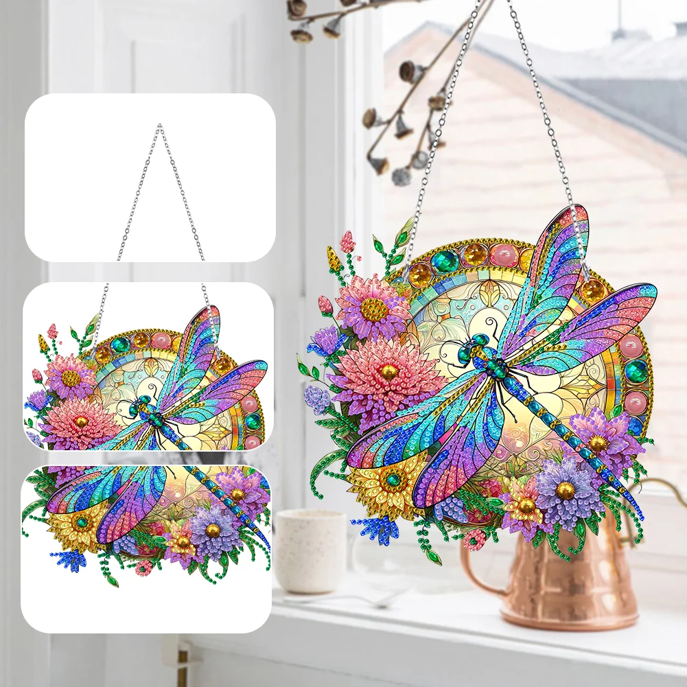 DIY Dragonfly Acrylic Wreath Diamond Painting Hanging Pendant Wall Decor