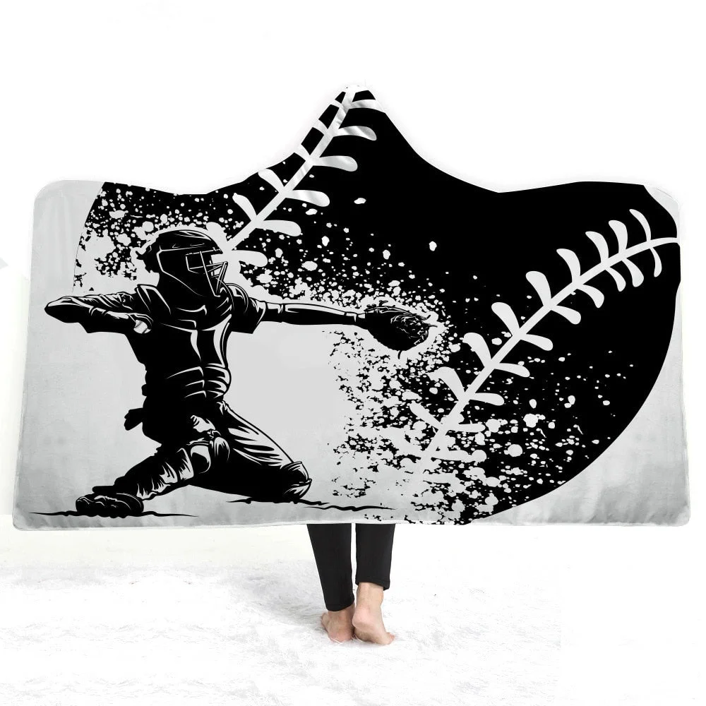 Hooded Blanket 3D Printed Baseball For Home Sofa Sherpa Fleece Hoodie Blanket Microfiber Throw Blanket For Adults Drop Shipping