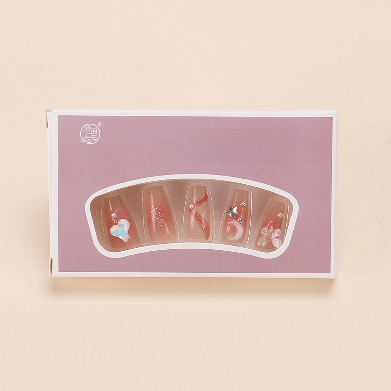 Wear Nail Beauty Nail Piece TikTok Hot Blush Gradient Butterfly Nail Sticker Finished Detachable Fake Nail