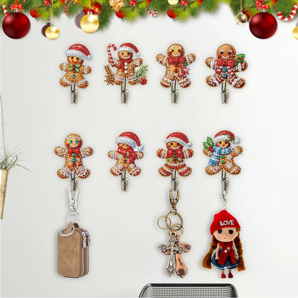8Pcs Christmas Gingerbread Man Diamond Art Hanging Hooks Diamond Painting Hooks