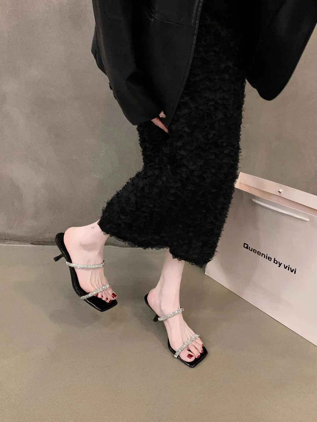 Breakj Breakj New Summer Wear Cool Drag High Heel Sandals French High-End Water-Drilled Slippers Fairy Shoes