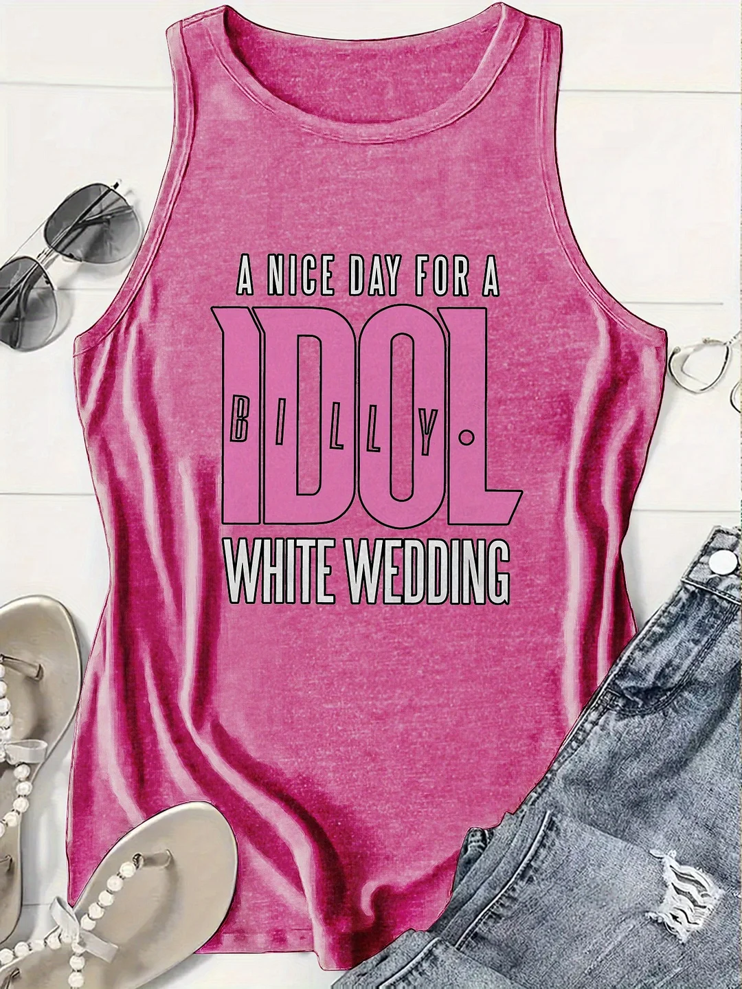 A Nice Day For A White Wedding Idol Billy Fashion Women's Printed Tank Top, Casual Daily Top, Women's Clothing, Simple Commute, Hot Selling, Trendy, Essential For Spring And Summer, Versatile And Comfortable Fashion | IFYHOME