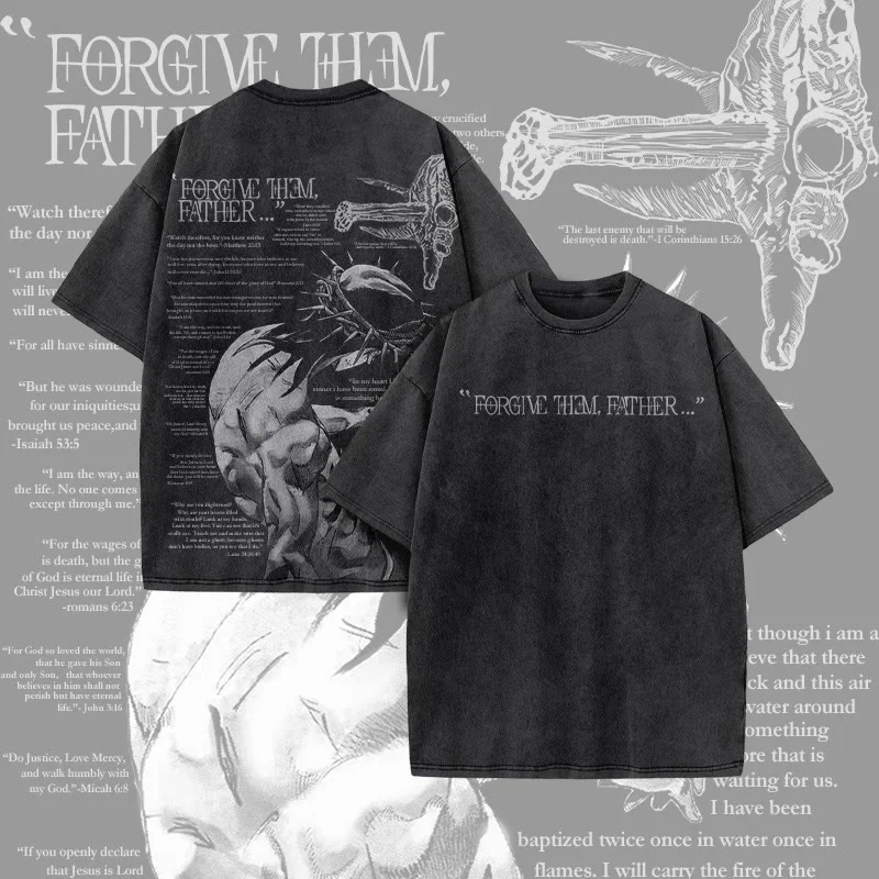 Unisex Forgive Them,Father Bible Verses Print Acid Washed T-shirt