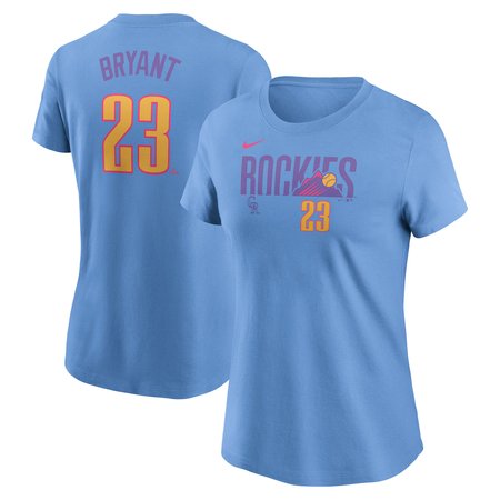 Women's Colorado Rockies #23 Kris Bryant  Light Blue 2025 City Connect Fuse Name & Number T-Shirt