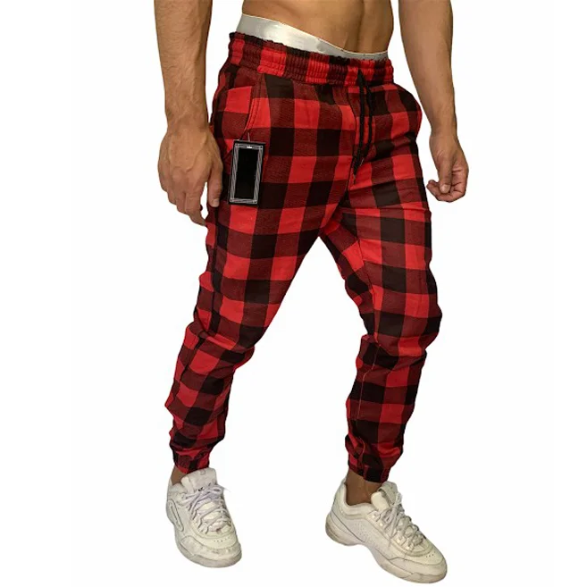 Men's Fashion Red And Black Plaid Casual Pants