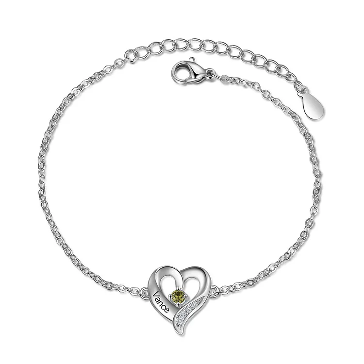 August Birthday Gift Personalized Heart Charm Bracelet Custom 1 Birthstone Bracelet for Her