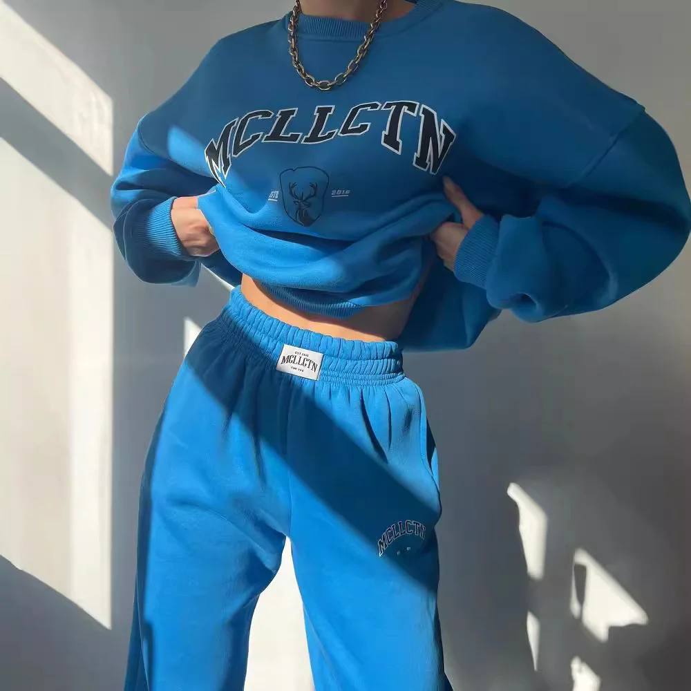 Nigikala Nigikala Women's Casual Fashion Print Thick Set Plus Velvet Long Sleeves Set