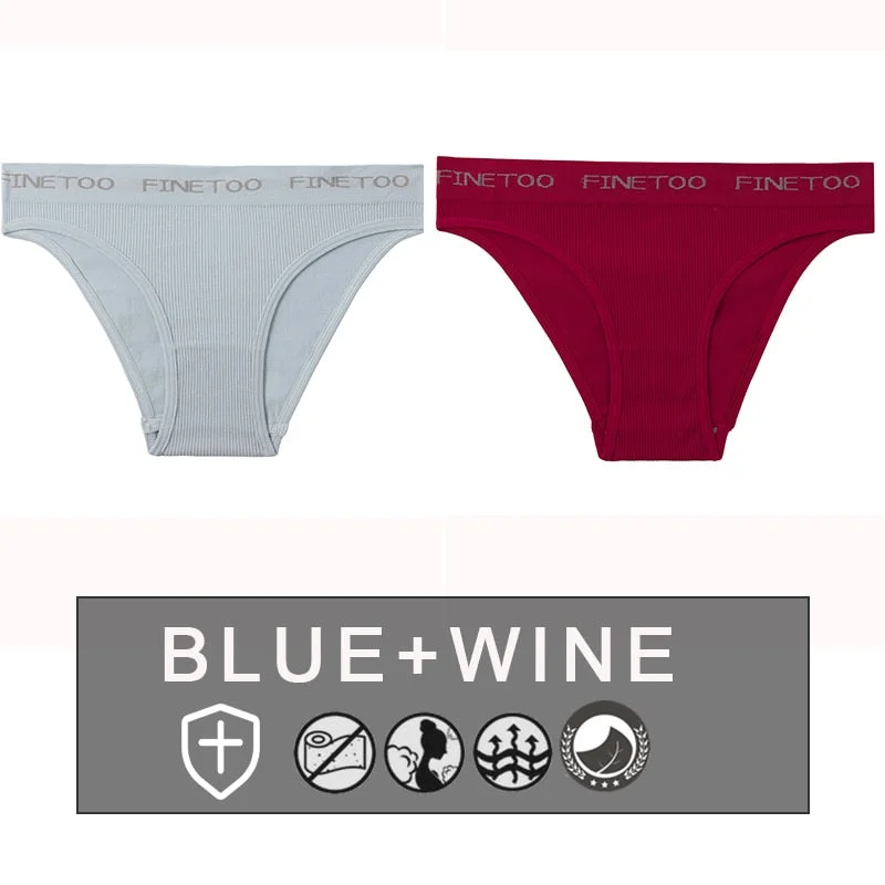 FINETOO 2PCS/Set Women's Seamless Panties Midi-Waist Femme Underpants Briefs Underwear Lingerie Letter Printed 9 Colors Pantys