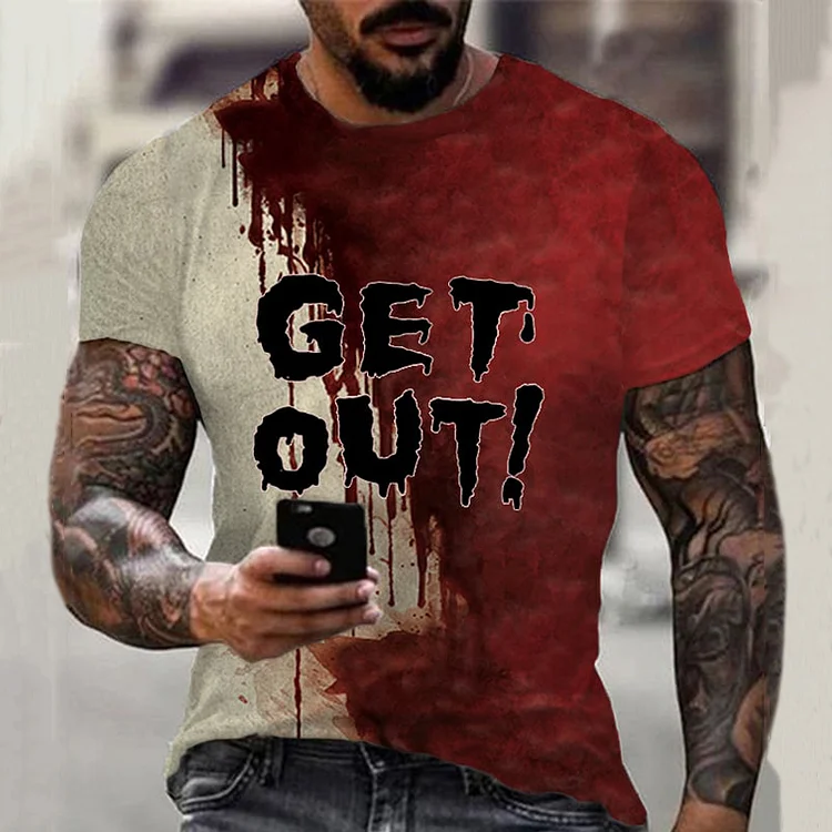 Comstylish Men's Halloween Party Get Out Bloody Print T-Shirt