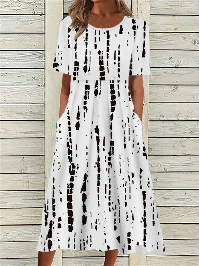 Women Short Sleeve Scoop Neck Graphic Maxi Dress