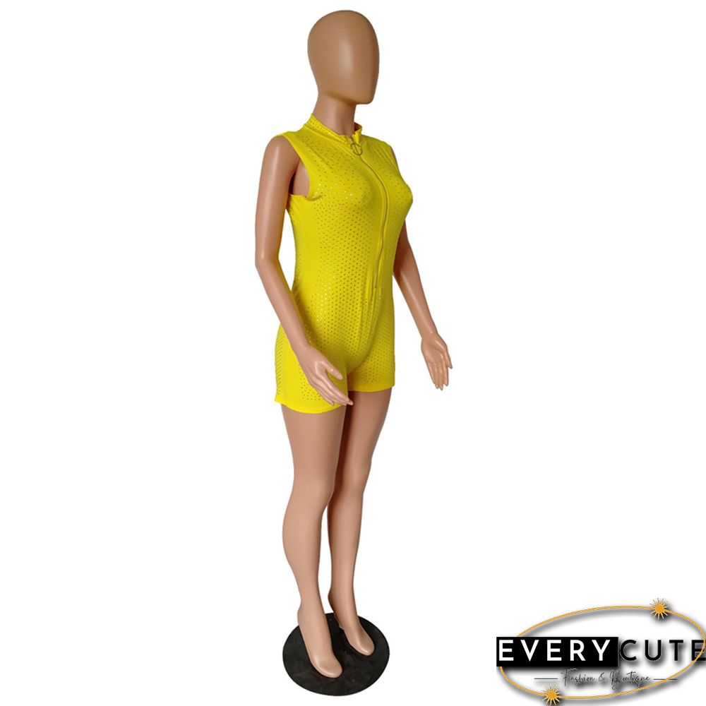 Yellow Deep Neck Rhinestone Jumpsuit