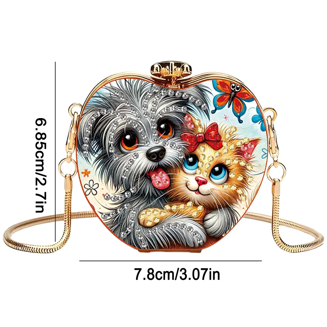 Cats and Dogs DIY Acrylic Love Diamond Art Painting Card Case Wallet with Chain Small Diamond Painting Crossbody Bag for Adults Women Girls Gift