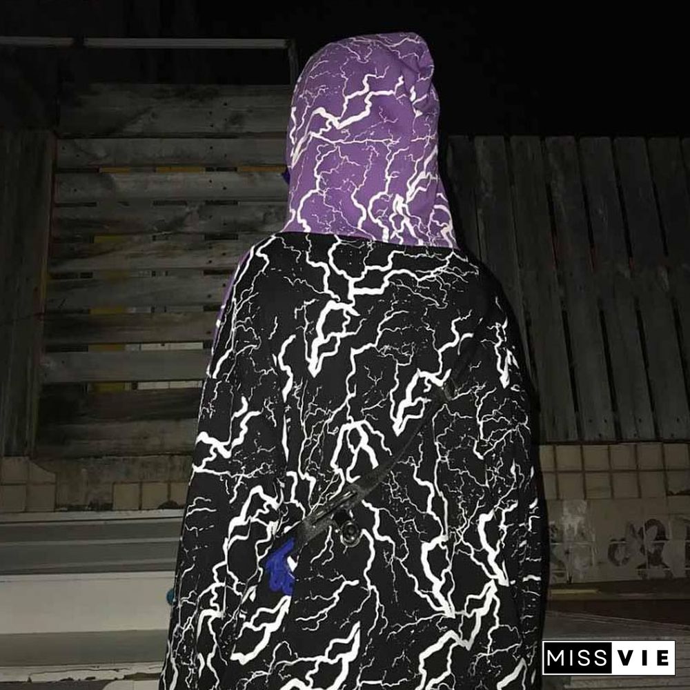 Ladies Stitching Printed Loose Long Hoodie