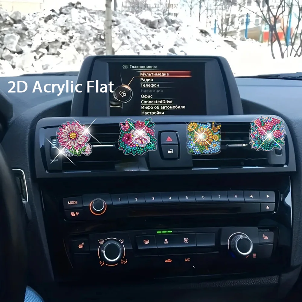 4pc Flower DIY Diamond Painting Car Air Vent Clip Air Freshener for Adults