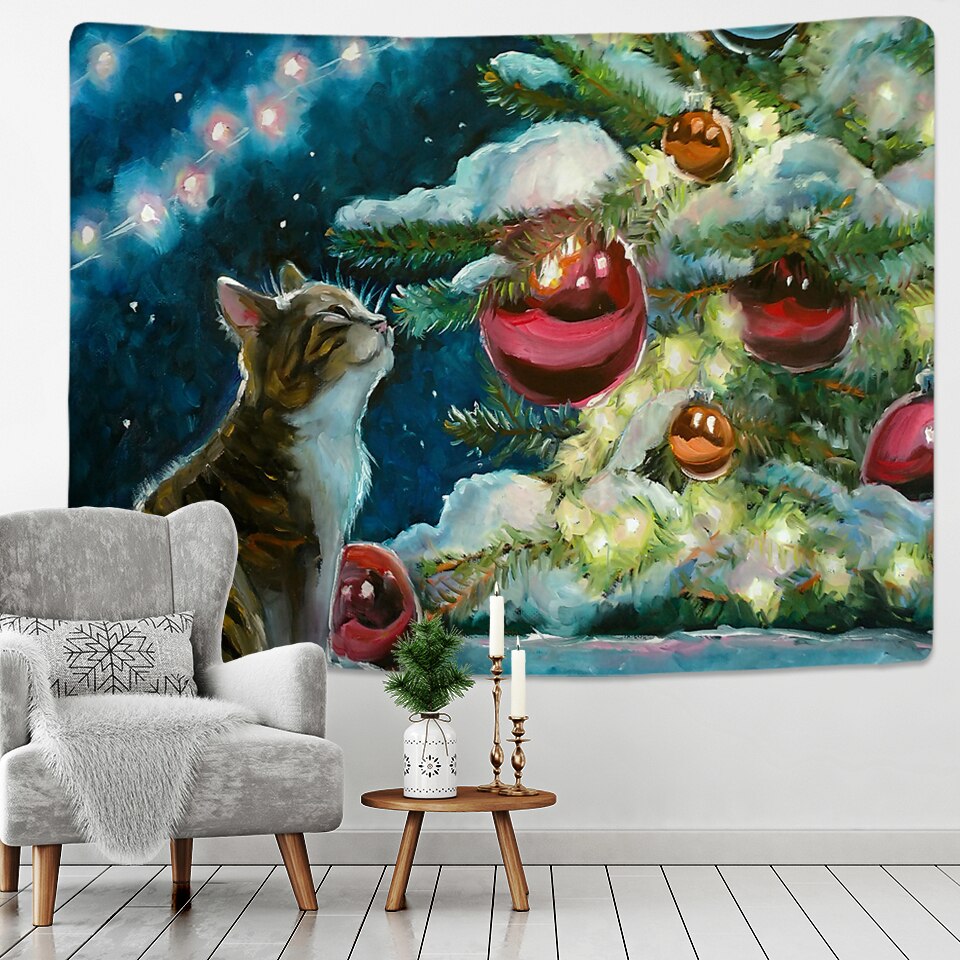 

Wall Tapestry - Christmas Tree And Cat-150*130cm, 501 Original