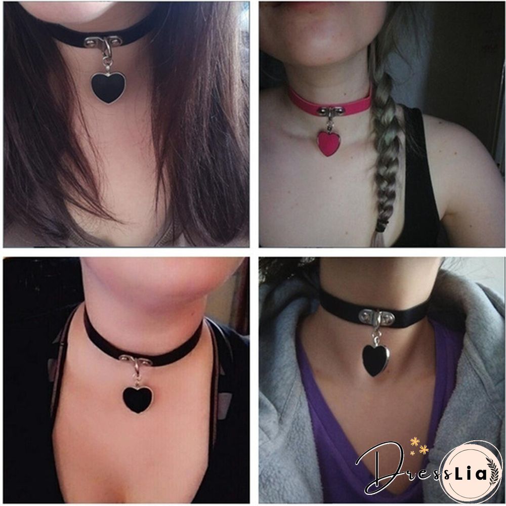 1 Pieces Handmade Heart Pendant Choker Laser Light Necklace Punk Leather Collar Chocker Necklace Torques