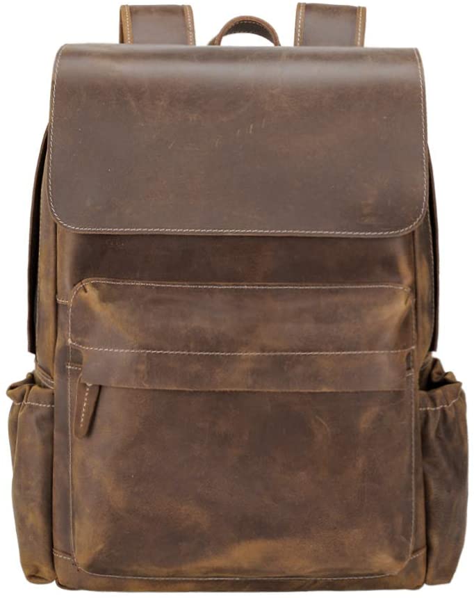 Vintage Full Grain Leather Backpack 15.6 Inch Laptop Bag Travel School Daypack