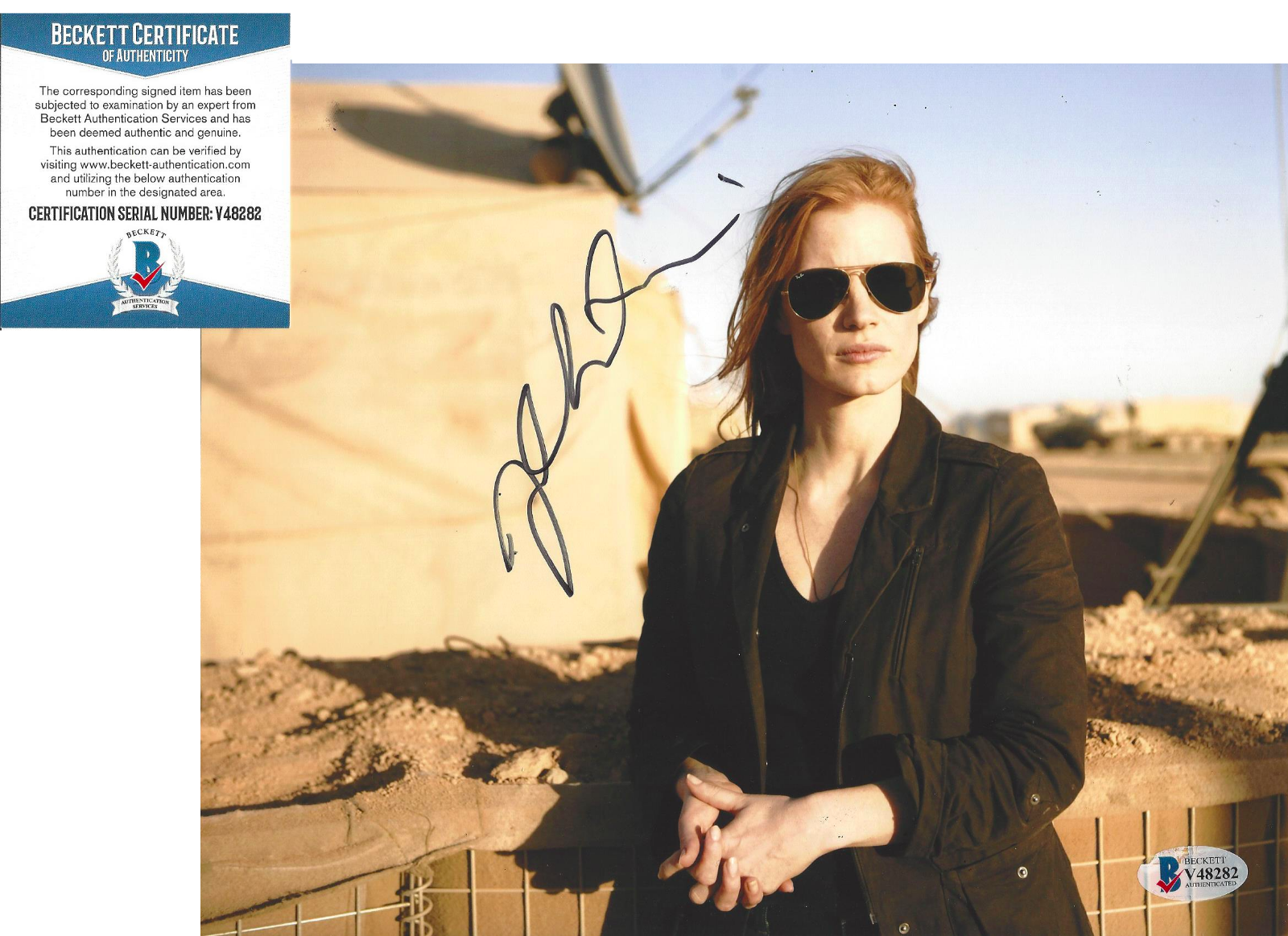 JESSICA CHASTAIN SIGNED 'ZERO DARK THIRTY' 8x10 Photo Poster painting B ACTRESS BECKETT COA BAS