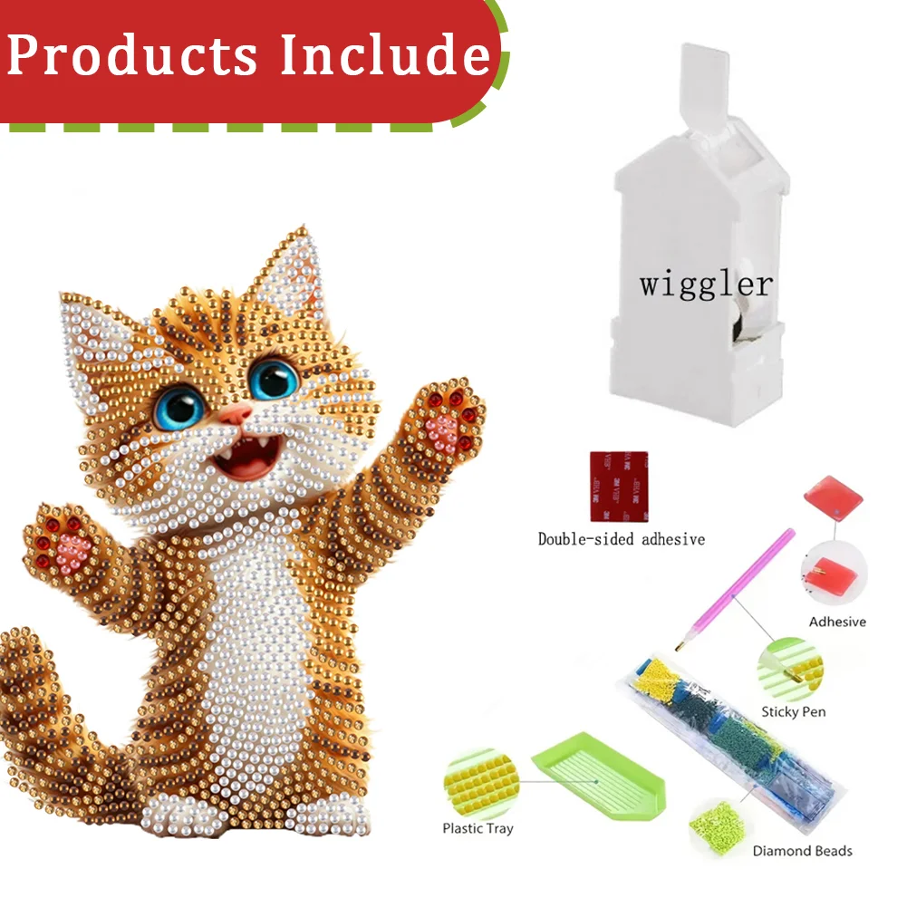 Xmas Acrylic Shaking Head 5D DIY Diamond Art Tabletop Decorations for Home (Cat)