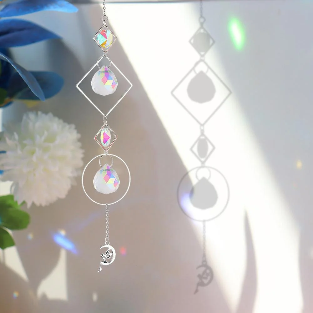 Wind Chime Crystal Light Catcher Ball Ornaments Round Frame Pendant (2)