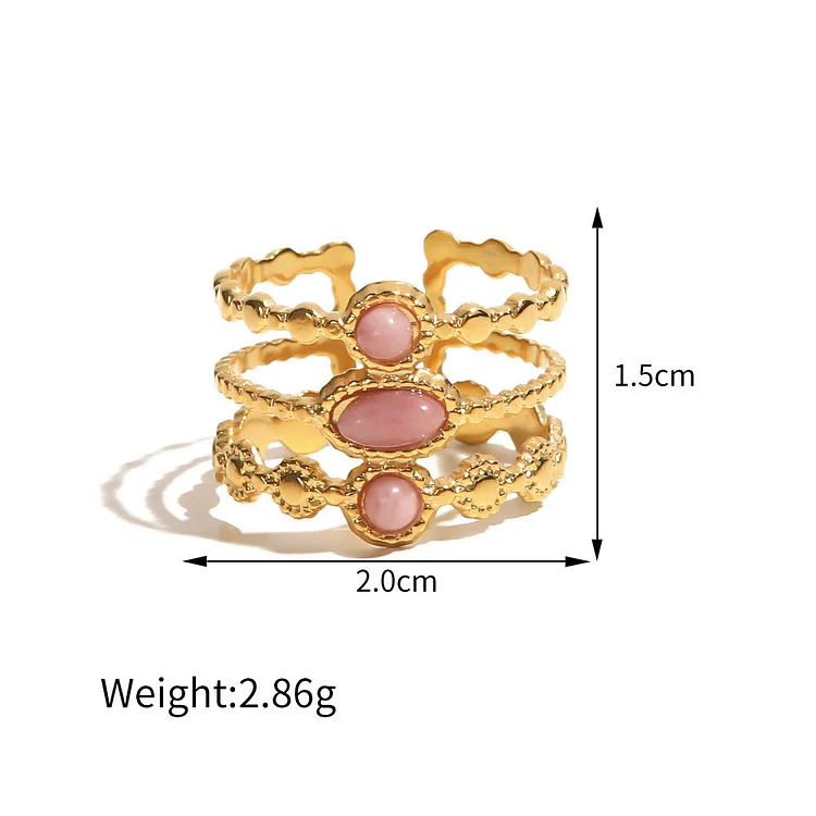 Olivenorma French Vintage Natural Stone Open Ring Set
