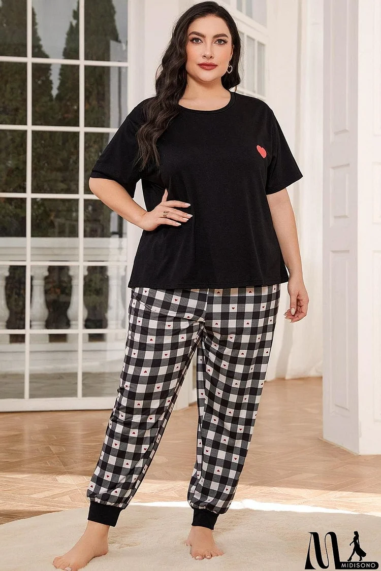 Plus Size Round Neck Short Sleeve Two-Piece Lounge Set