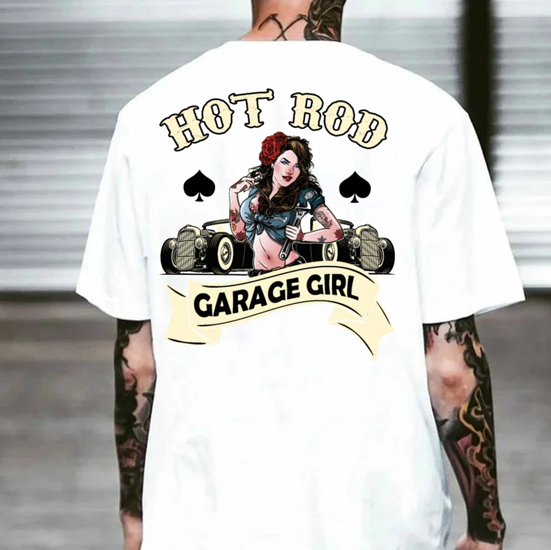 HOT ROD GARAGE GIRL Sexy Lady Classic Car Print Men's T-shirt