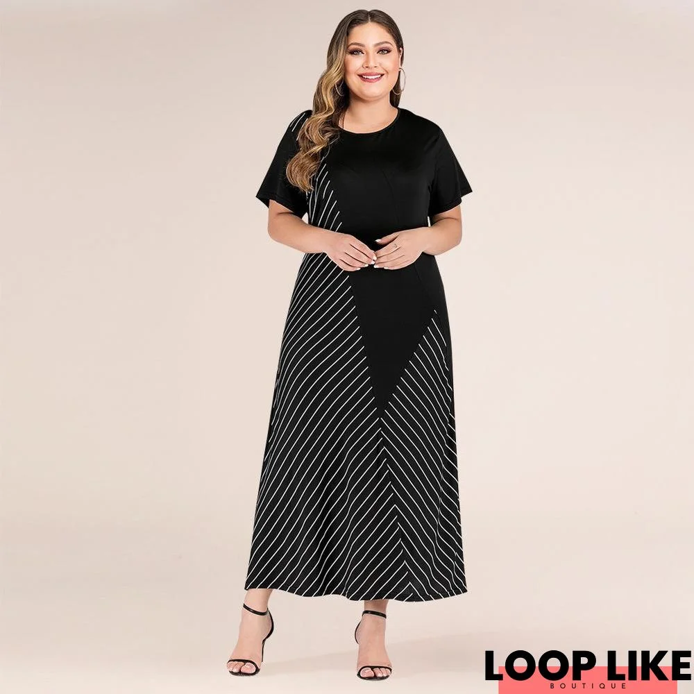 New Oversized Women's Fashion Striped Loose Dress Black Dresses