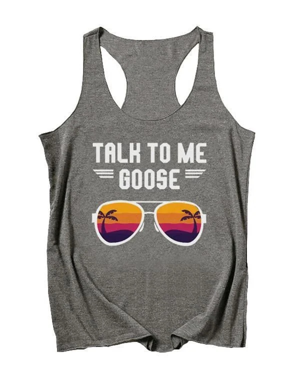 Printing Sunglasses Sleeveless Round Neck T-shirt
