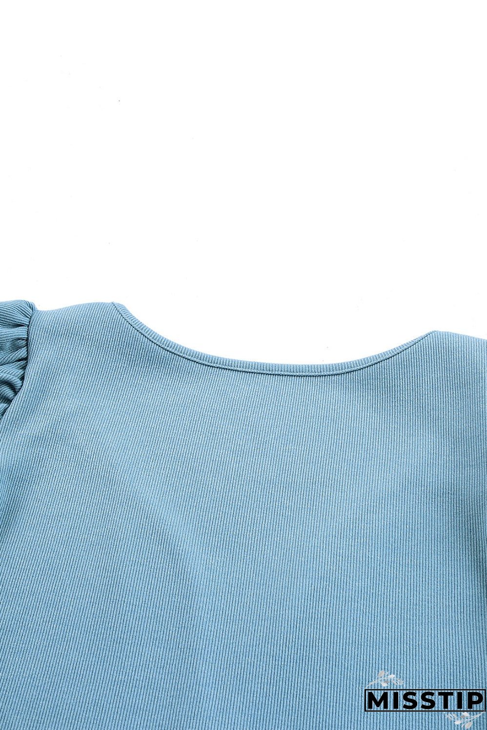 Ribbed Knit Ruched Sleeve Top