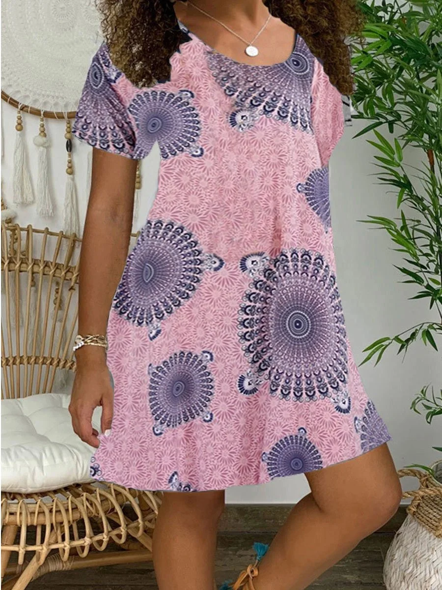 Irregular Dot Print Short Sleeve Dress